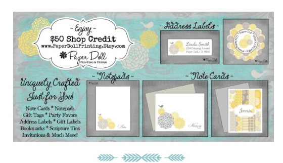 win $50 worth of store credit at Paper Doll Printing on Etsy.